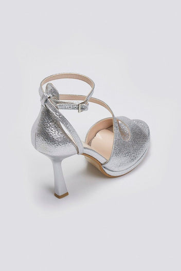 Πέδιλα με ανάγλυφο pattern TFP - Ασημί - thefashionproject.gr - TFP