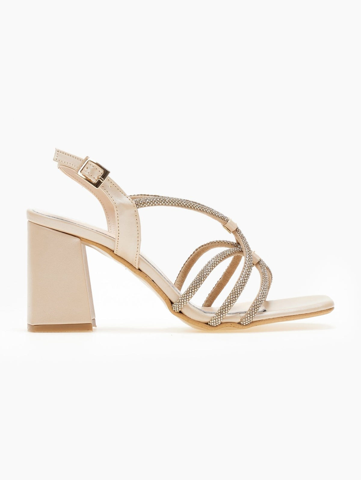 Πέδιλα με crossover στρας λουράκια TFP - Μπεζ - thefashionproject.gr - TFP