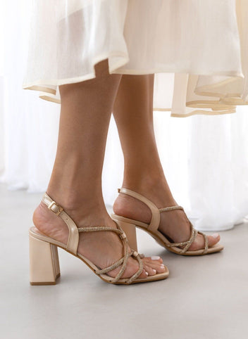Πέδιλα με crossover στρας λουράκια TFP - Μπεζ - thefashionproject.gr - TFP