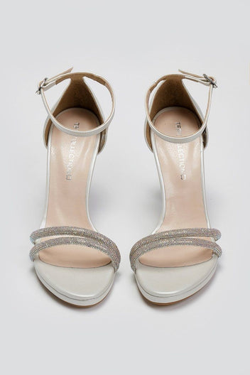 Πέδιλα με διπλή σειρά στρας TFP - Λευκό Πέρλα - thefashionproject.gr - TFP