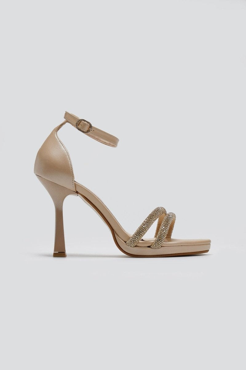 Πέδιλα με διπλή σειρά στρας TFP - Μπεζ Πέρλα - thefashionproject.gr - TFP