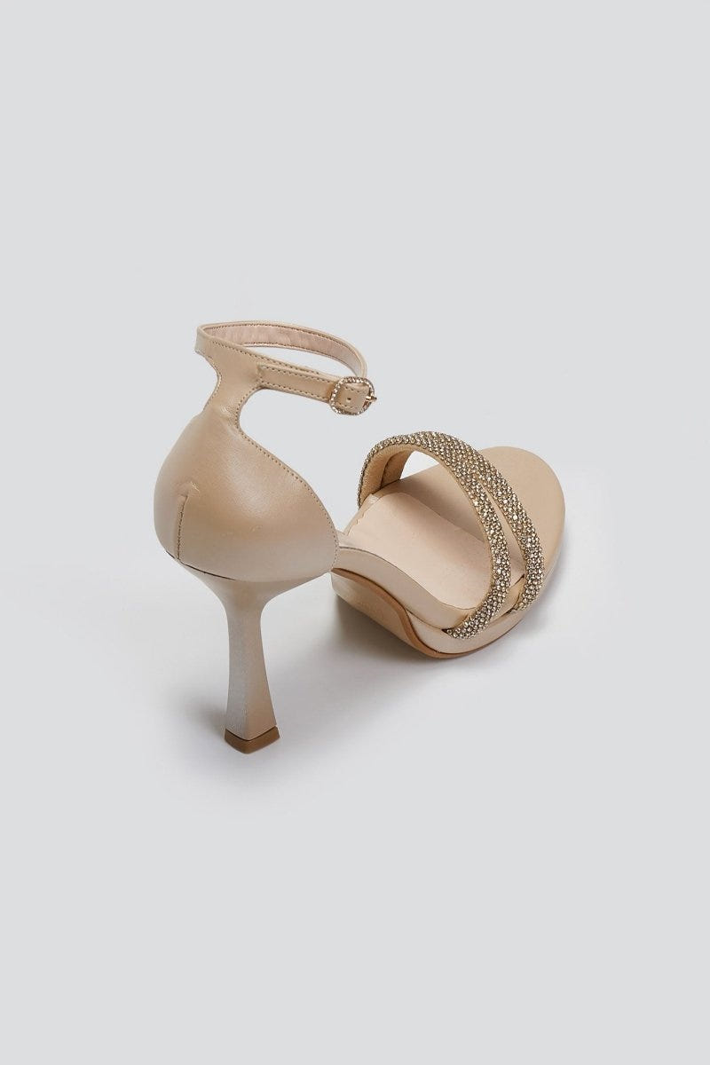 Πέδιλα με διπλή σειρά στρας TFP - Μπεζ Πέρλα - thefashionproject.gr - TFP