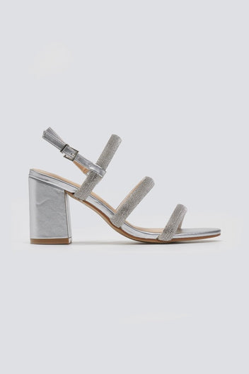 Πέδιλα με φαρδιά στρας λουράκια - Ασημί - thefashionproject.gr - La Coquette