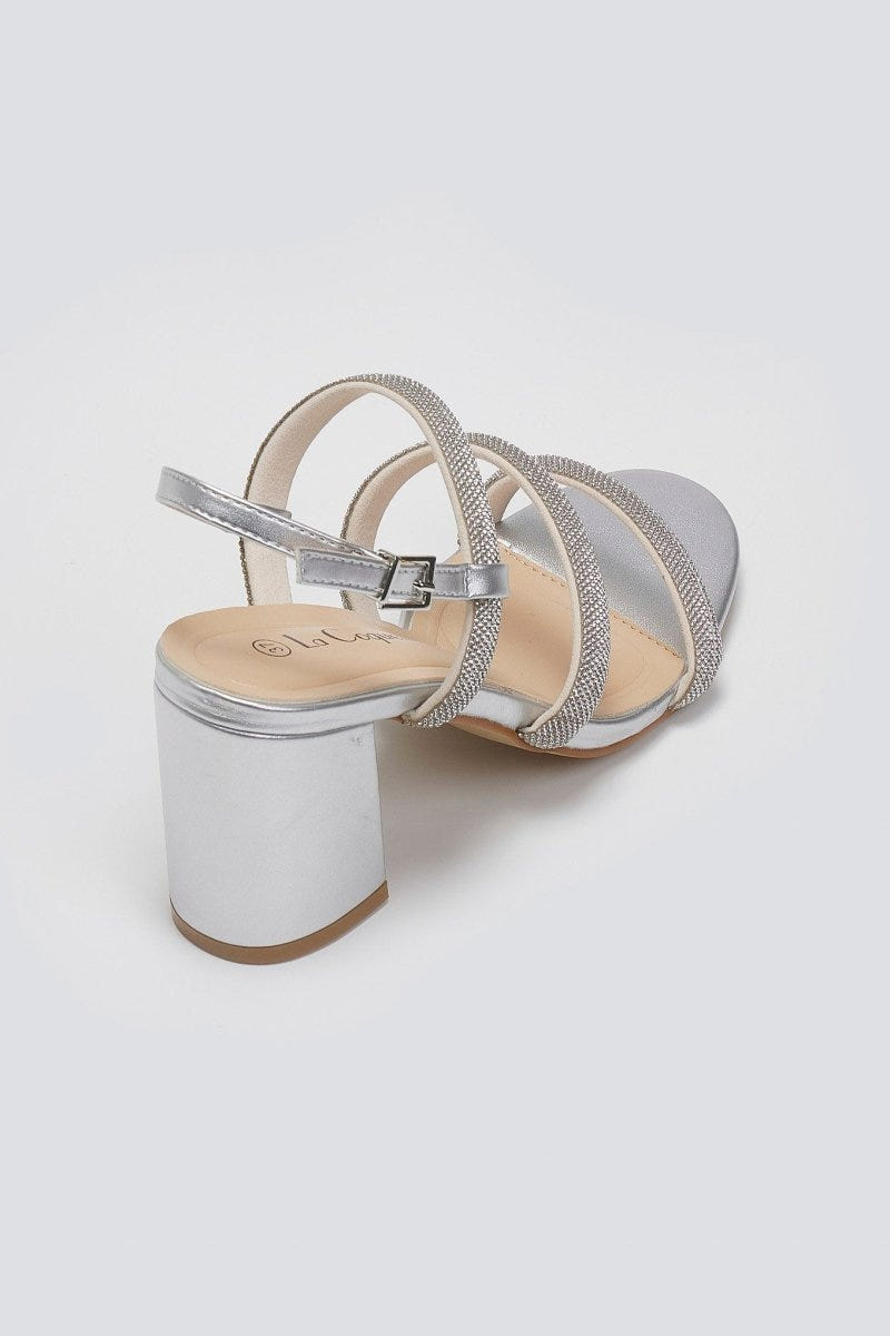 Πέδιλα με φαρδιά στρας λουράκια - Ασημί - thefashionproject.gr - La Coquette