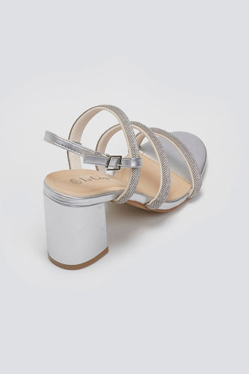 Πέδιλα με φαρδιά στρας λουράκια - Ασημί - thefashionproject.gr - La Coquette
