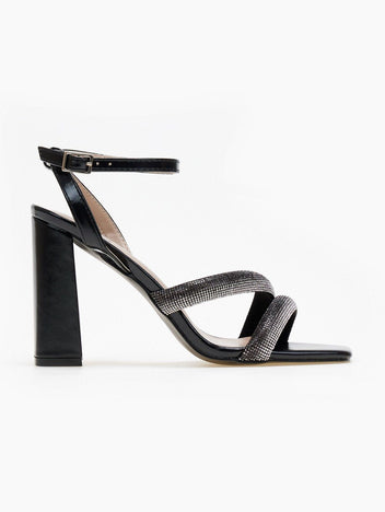 Πέδιλα με φαρδιές στρας φάσες - Μαύρο - thefashionproject.gr - Stephan