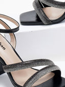 Πέδιλα με φαρδιές στρας φάσες - Μαύρο - thefashionproject.gr - Stephan