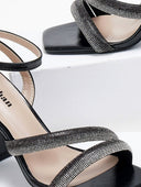 Πέδιλα με φαρδιές στρας φάσες - Μαύρο - thefashionproject.gr - Stephan