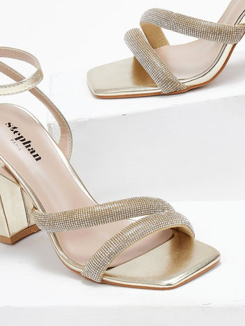 Πέδιλα με φαρδιές στρας φάσες - Χρυσό - thefashionproject.gr - Stephan
