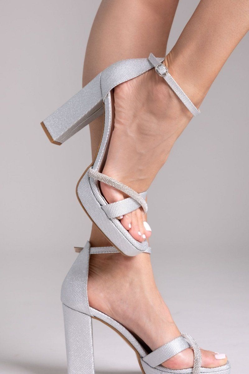 Πέδιλα με μπαρέτα και στρας TFP - Ασημί - thefashionproject.gr - TFP
