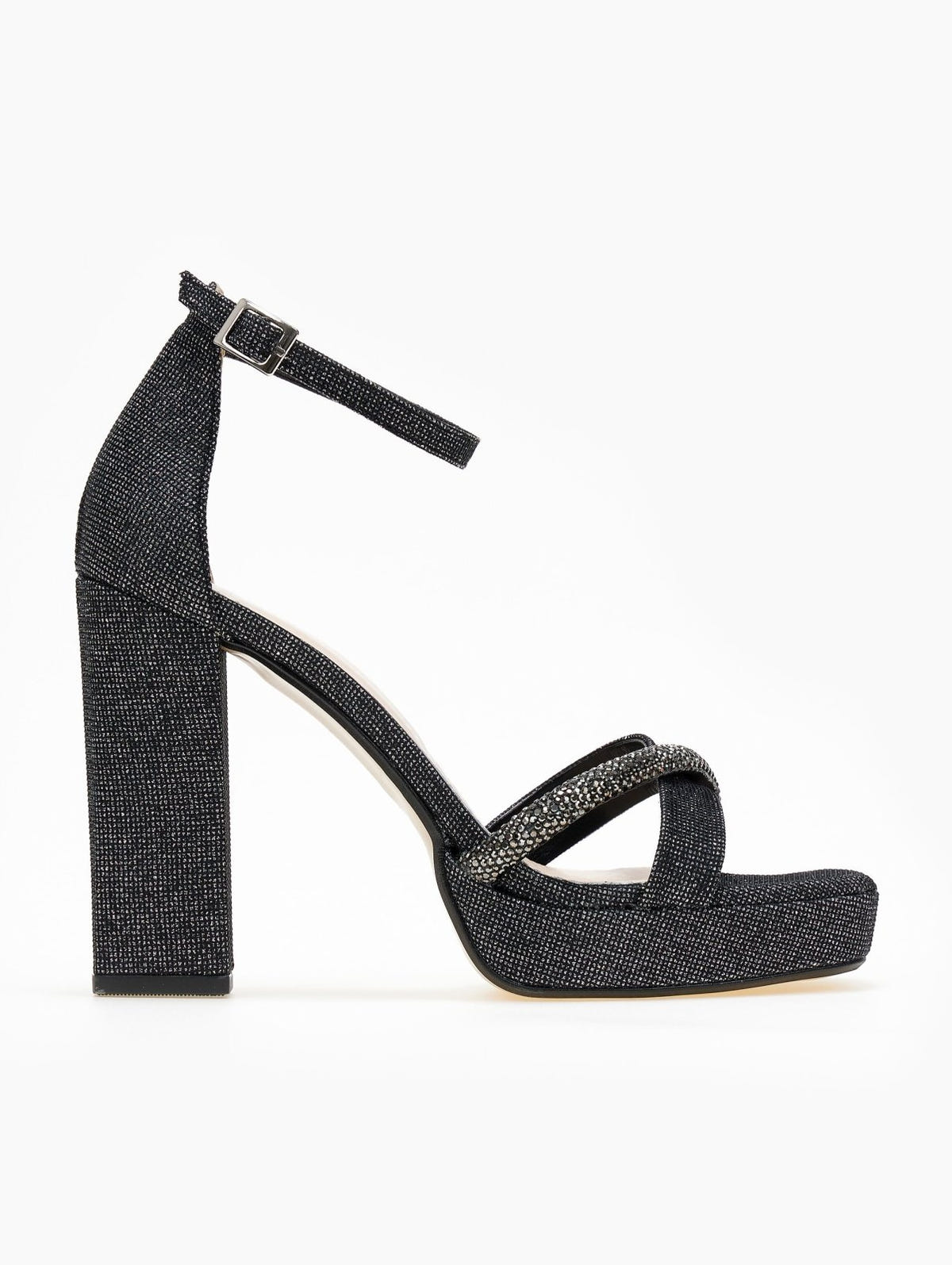 Πέδιλα με μπαρέτα και στρας TFP - Μαύρο/Ατσαλί - thefashionproject.gr - TFP