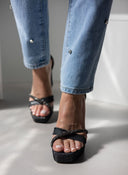 Πέδιλα με μπαρέτα και στρας TFP - Μαύρο/Ατσαλί - thefashionproject.gr - TFP