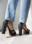 Πέδιλα με μπαρέτα και στρας TFP - Μαύρο/Ατσαλί - thefashionproject.gr - TFP