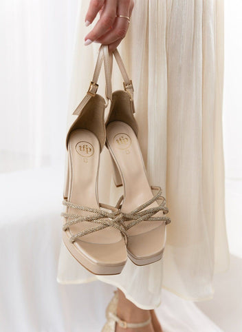 Πέδιλα με μπαρέτα και στρας tfp - Μπεζ - thefashionproject.gr - TFP