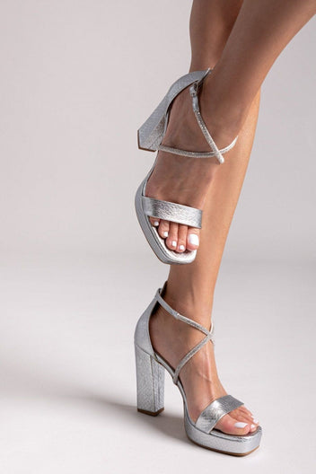 Πέδιλα με pattern και στρας TFP - Ασημί - thefashionproject.gr - TFP