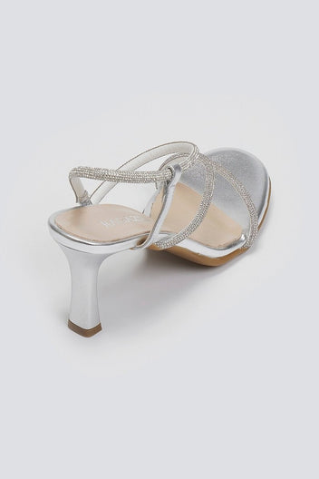 Πέδιλα με περαστό στρας λουράκι Ragazza - Ασημί - thefashionproject.gr - RAGAZZA