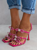 Πέδιλα με στρας φιόγκους και διαφάνεια - Magenta - thefashionproject.gr - The Fashion Project