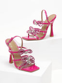 Πέδιλα με στρας φιόγκους και διαφάνεια - Magenta - thefashionproject.gr - The Fashion Project