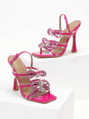 Πέδιλα με στρας φιόγκους και διαφάνεια - Magenta - thefashionproject.gr - The Fashion Project