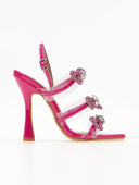 Πέδιλα με στρας φιόγκους και διαφάνεια - Magenta - thefashionproject.gr - The Fashion Project