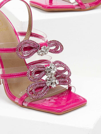 Πέδιλα με στρας φιόγκους και διαφάνεια - Magenta - thefashionproject.gr - The Fashion Project
