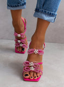 Πέδιλα με στρας φιόγκους και διαφάνεια - Magenta - thefashionproject.gr - The Fashion Project
