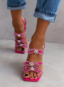 Πέδιλα με στρας φιόγκους και διαφάνεια - Magenta - thefashionproject.gr - The Fashion Project