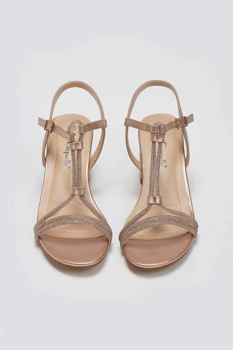 Πέδιλα με στρας και μπαρέτα - Χαλκός - thefashionproject.gr - La Coquette