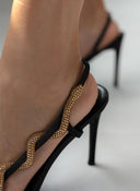 Πέδιλα με στρας λουράκι σατέν - Μαύρο - thefashionproject.gr - The Fashion Project
