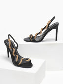 Πέδιλα με στρας λουράκι σατέν - Μαύρο - thefashionproject.gr - The Fashion Project