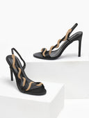 Πέδιλα με στρας λουράκι σατέν - Μαύρο - thefashionproject.gr - The Fashion Project