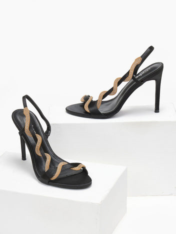 Πέδιλα με στρας λουράκι σατέν - Μαύρο - thefashionproject.gr - The Fashion Project