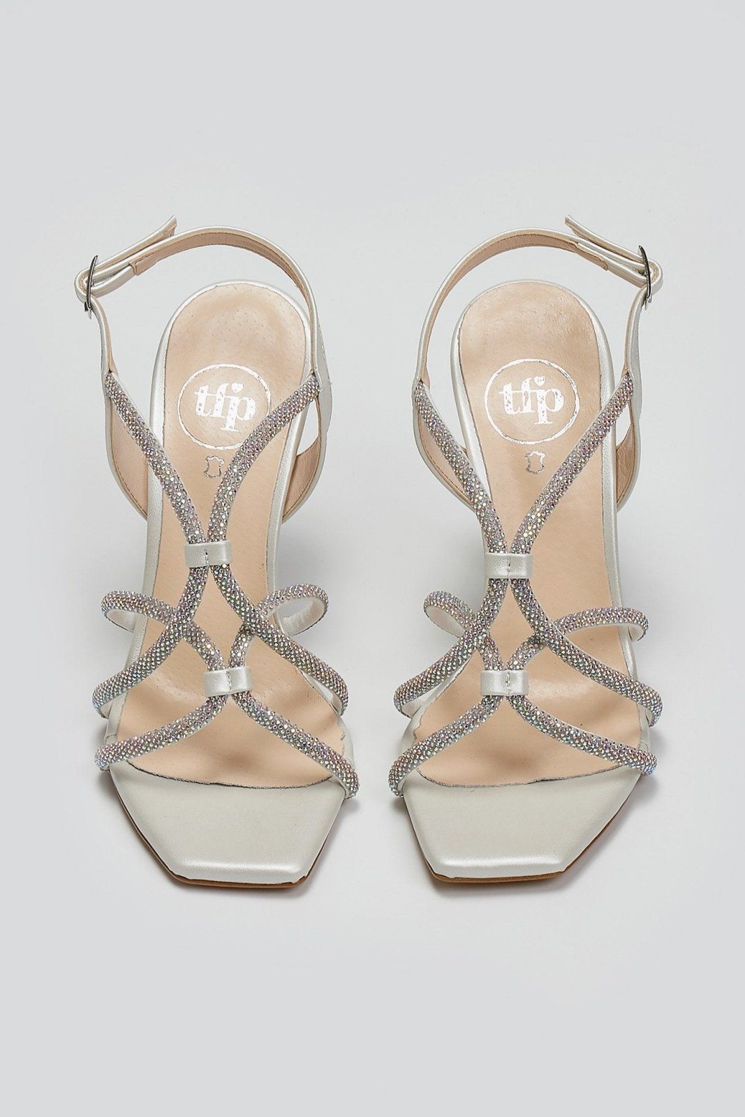 Πέδιλα με στρας λουράκια TFP - Λευκό Πέρλα - thefashionproject.gr - TFP