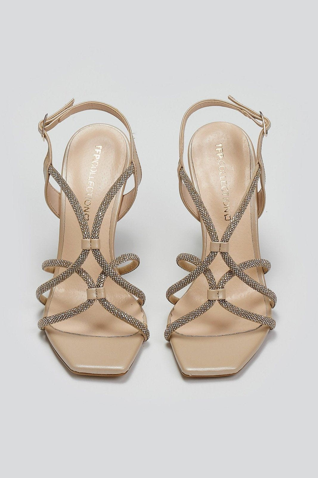Πέδιλα με στρας λουράκια TFP - Μπεζ Πέρλα - thefashionproject.gr - TFP