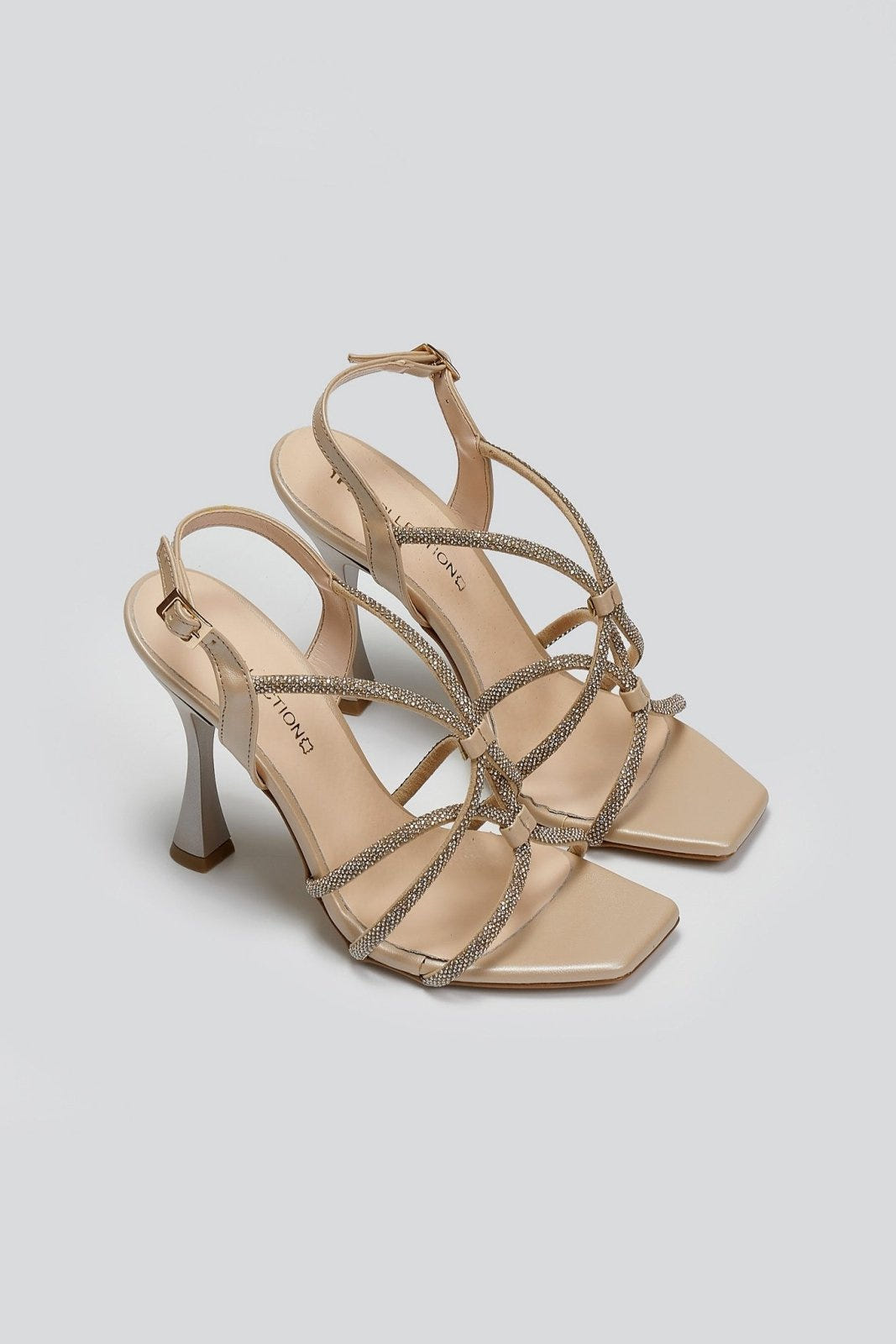 Πέδιλα με στρας λουράκια TFP - Μπεζ Πέρλα - thefashionproject.gr - TFP