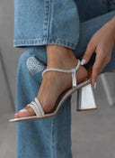 Πέδιλα με στρας σατέν tfp - Ασημί - thefashionproject.gr - TFP