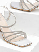 Πέδιλα με στρας σατέν tfp - Ασημί - thefashionproject.gr - TFP