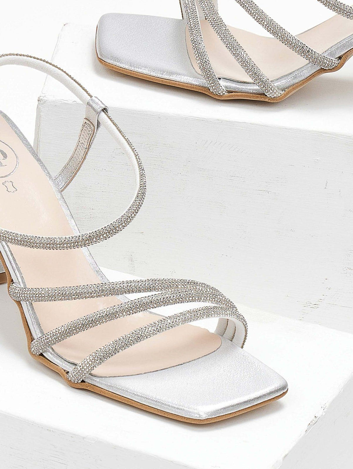 Πέδιλα με στρας σατέν tfp - Ασημί - thefashionproject.gr - TFP