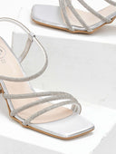 Πέδιλα με στρας σατέν tfp - Ασημί - thefashionproject.gr - TFP