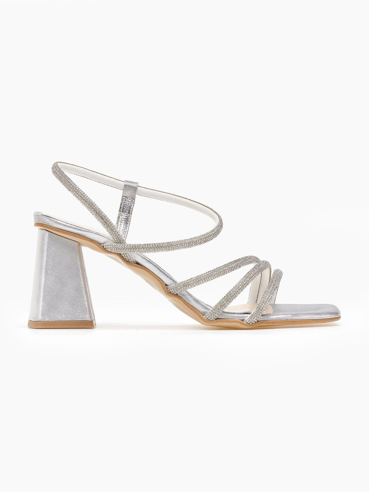 Πέδιλα με στρας σατέν tfp - Ασημί - thefashionproject.gr - TFP