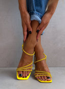 Πέδιλα με στρας σατέν tfp - Κίτρινο - thefashionproject.gr - TFP