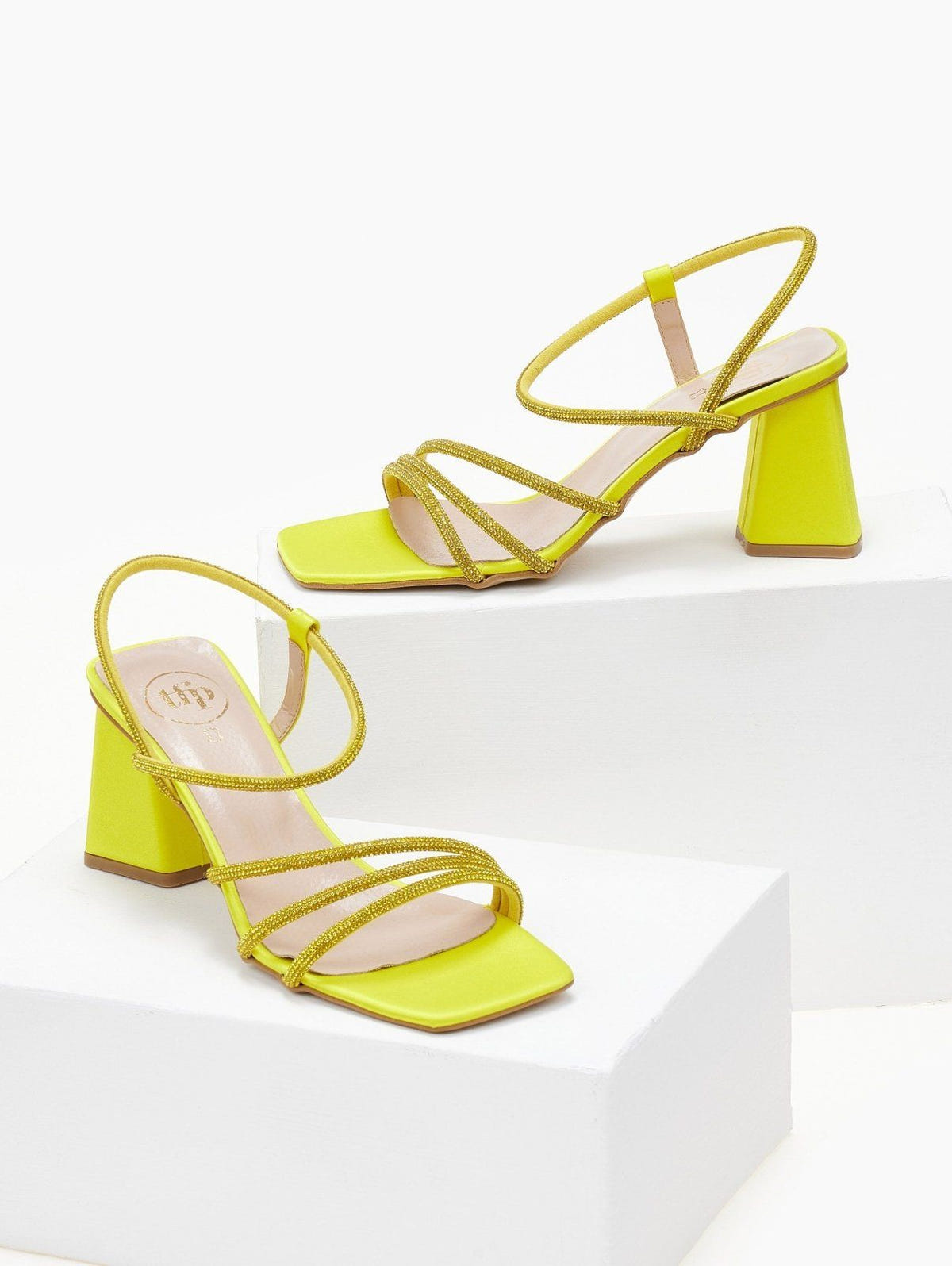 Πέδιλα με στρας σατέν tfp - Κίτρινο - thefashionproject.gr - TFP
