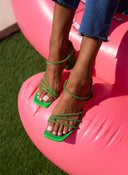 Πέδιλα με στρας σατέν tfp - Λαχανί - thefashionproject.gr - TFP