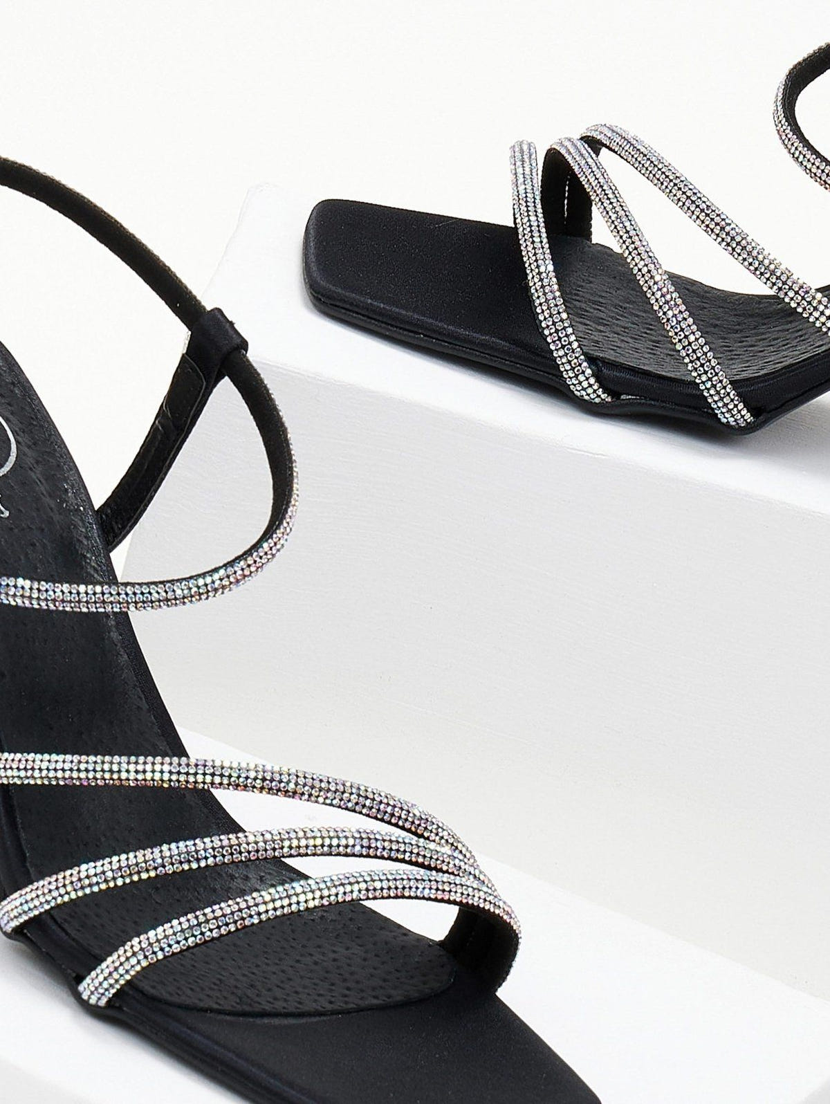 Πέδιλα με στρας σατέν tfp - Μαύρο - thefashionproject.gr - TFP
