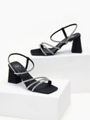 Πέδιλα με στρας σατέν tfp - Μαύρο - thefashionproject.gr - TFP
