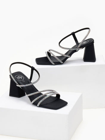 Πέδιλα με στρας σατέν tfp - Μαύρο - thefashionproject.gr - TFP
