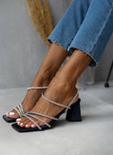 Πέδιλα με στρας σατέν tfp - Μαύρο - thefashionproject.gr - TFP