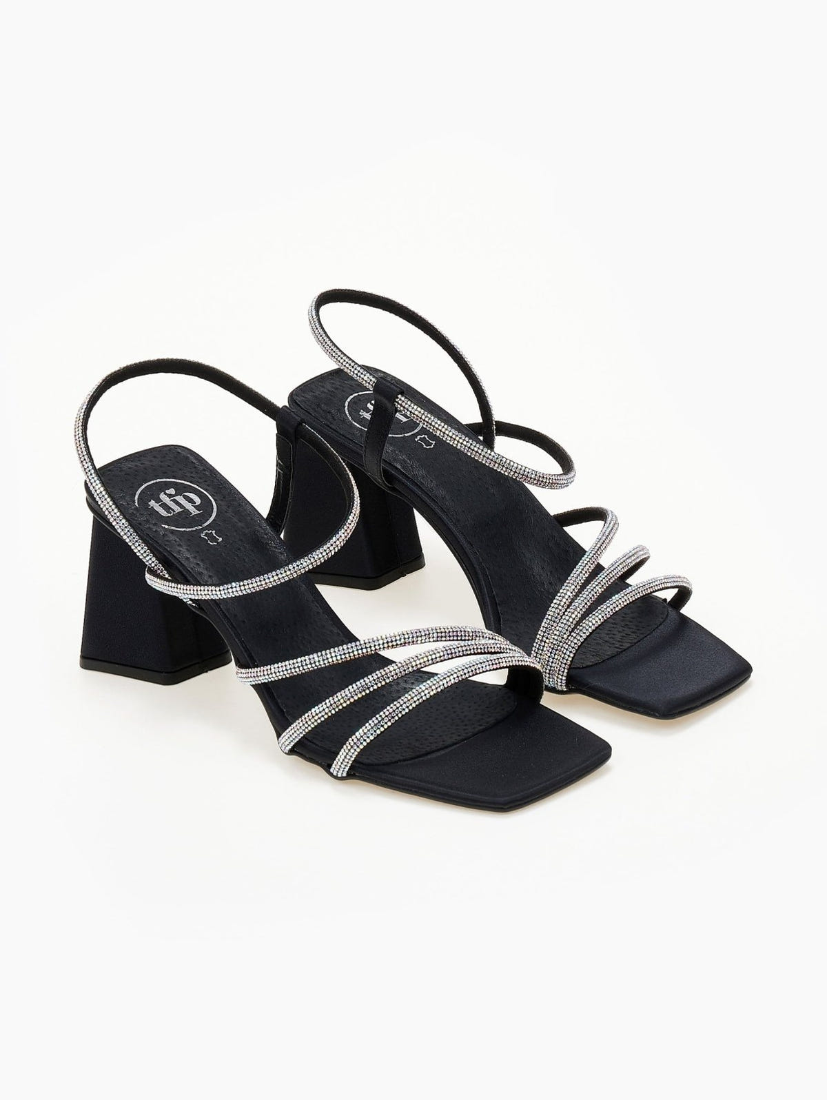 Πέδιλα με στρας σατέν tfp - Μαύρο - thefashionproject.gr - TFP