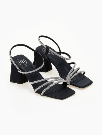 Πέδιλα με στρας σατέν tfp - Μαύρο - thefashionproject.gr - TFP