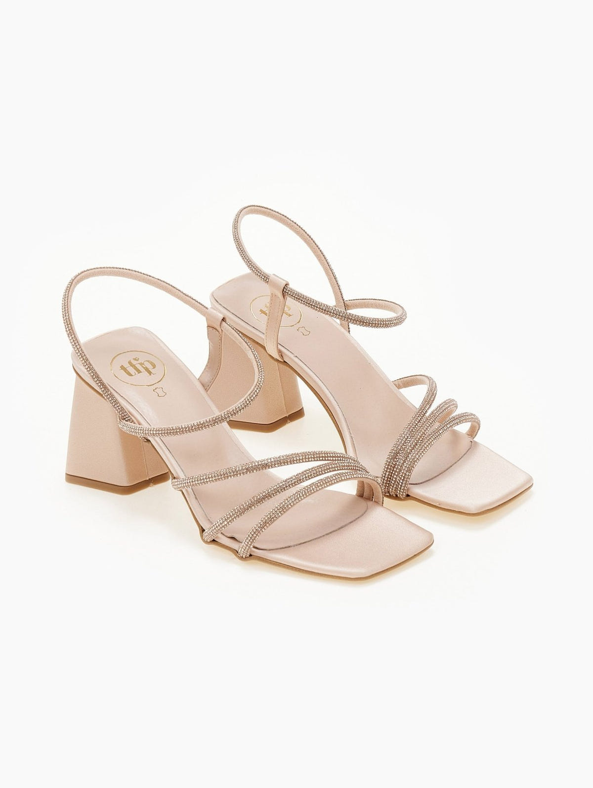 Πέδιλα με στρας σατέν tfp - Nude - thefashionproject.gr - TFP
